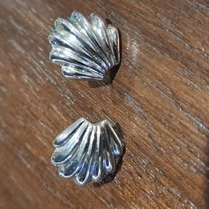 Napier Shell Design Pierced Earrings Silver Tone